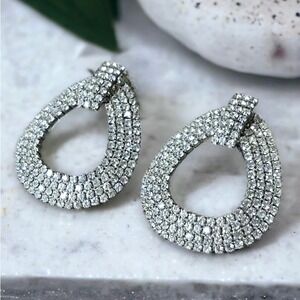 Vintage Les Bernard Inc Earrings Women’s Pave Rhinestone Silver Tone with Posts